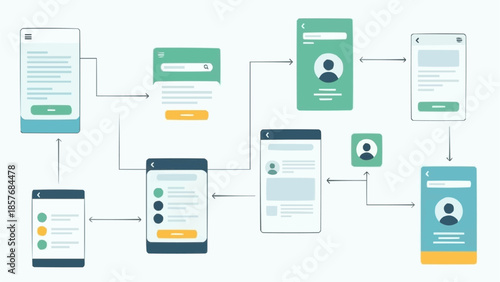 User Interface Flowchart Depicting Mobile App Development Process.