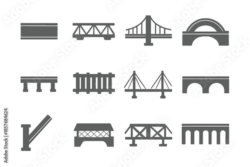 Set of bridge icons in silhouette style
