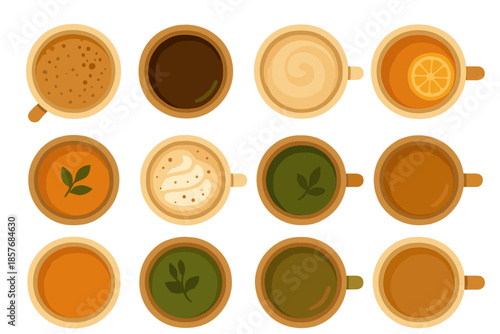 Overhead View of Various Hot Drinks in Cups