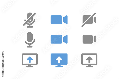 Video conferencing interface icons with camera and microphone controls