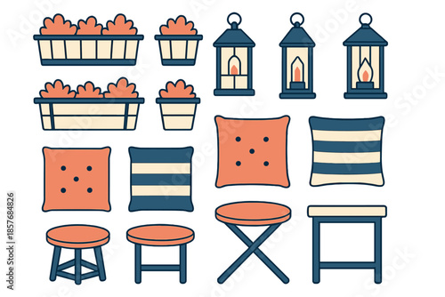 Outdoor furniture and decor icons