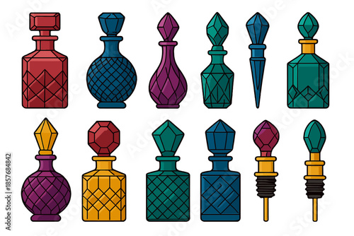 Assortment of Gem-Topped Perfume Bottles and Stoppered Decanters