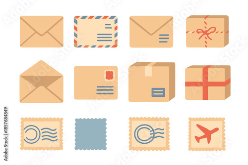 Mail and delivery icons in warm tones