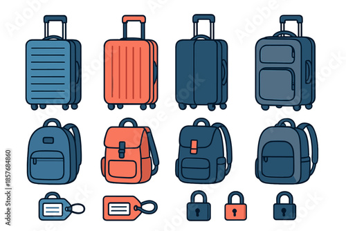 Collection of travel luggage and accessories icons