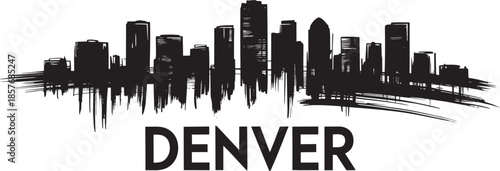 Denver skyline silhouette sketch with architectural reflection and city name on transparent base