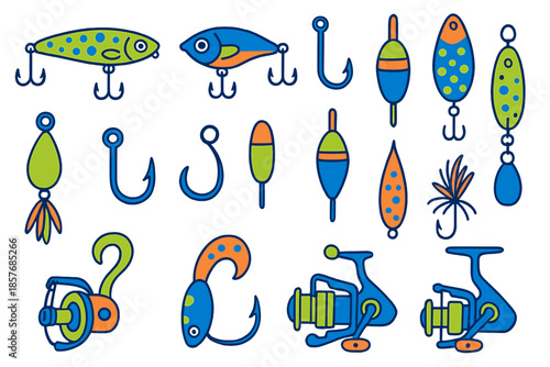 Fishing Gear Flat Design Icons