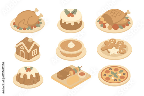 Isometric Holiday Food Assortment