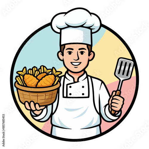 A commercial chef logo for a food business or restaurant that is easy to remember and aesthetic	