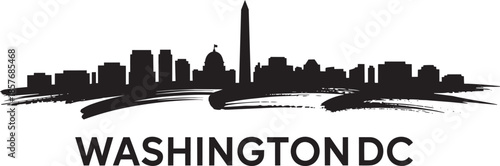 Washington dc cityscape vector silhouette with iconic landmarks and artistic brushstroke base design