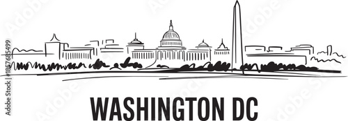 Washington DC famous landmarks capitol building and obelisk skyline sketch drawing isolated