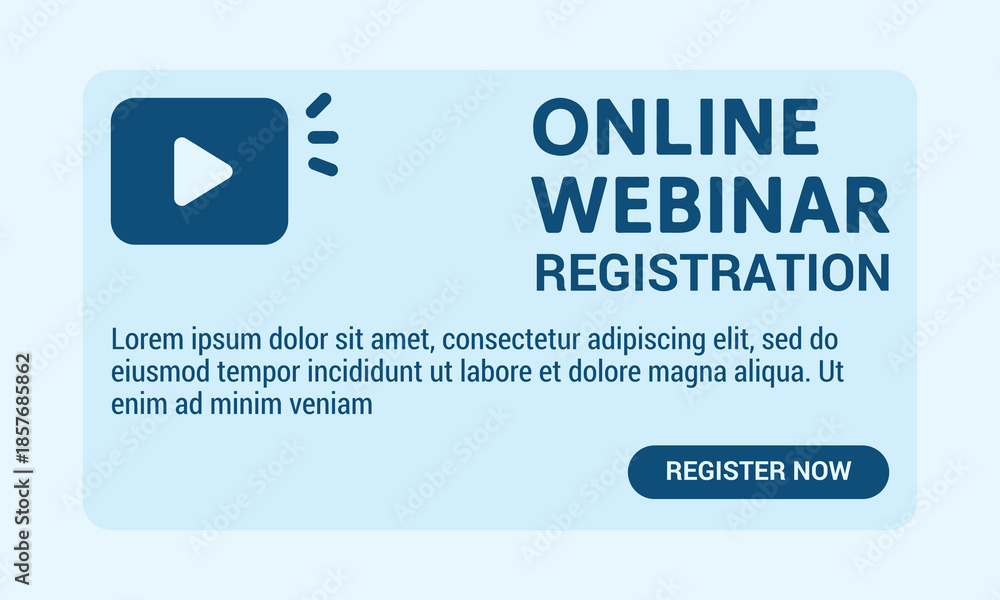 Obraz premium Online Webinar Registration Banner Modern Blue Video Icon Vector