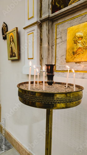 A traditional Christmas nativity scene (creche) and festive decorations 