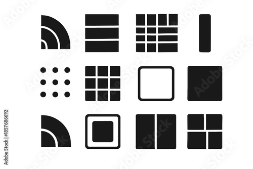 Icon outline panel storage patch arc cluster grid contour layout vector shape