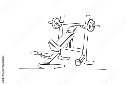 bench press lying and sitting. Gym Property concept. Single line draw design. Vector graphic illustration