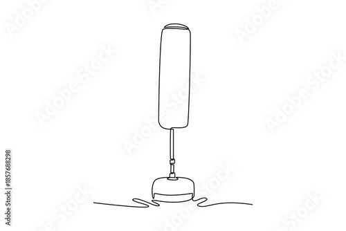 Standing punching bag in gym. Gym Property concept. Single line draw design. Vector graphic illustration