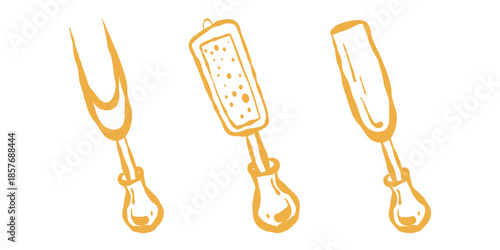 Cheese cutlery icons, fork, grater, knife. Charcuterie utensil set, vector cutlery. Serving utensil pack