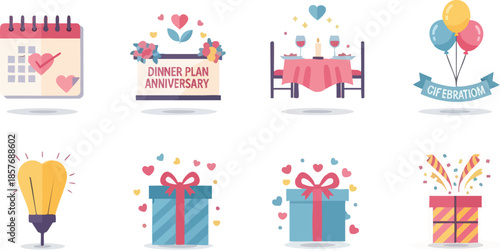 Birthday Party and Celebration Icon Illustration Set