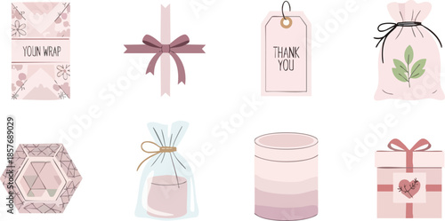 Romantic Gift Box and Packaging Illustration Set