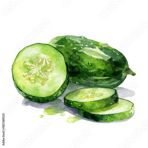 Cucumber, watercolor vector, isolated on a white background.