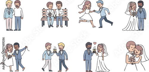 Diverse Couples Wedding Day Moments Illustrated