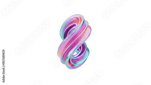 Abstract 3D Shape Twisting with Iridescent Colors on White