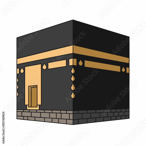 An illustration of the Kaaba in Mecca, a cube-shaped building considered holy in Islam, depicted in a simple and modern style