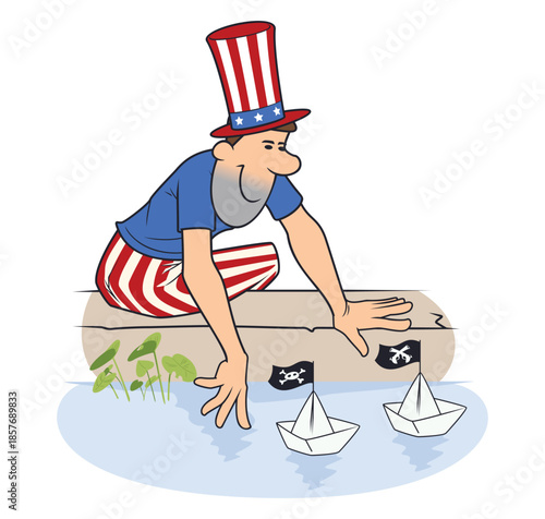 Uncle Sam launches pirate boats.