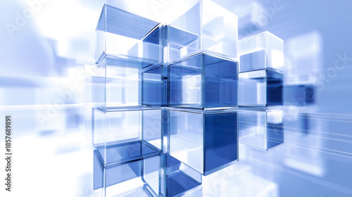 Futuristic Glass Cubes Floating in Digital Space with Blue Tones.