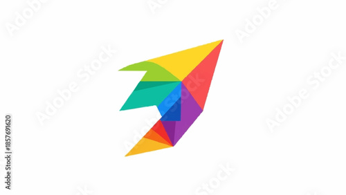 Colorful Geometric Arrowhead Design Pointing Upward on White Background.