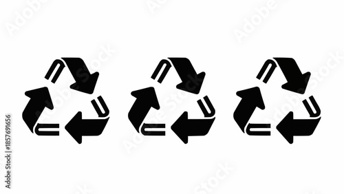 Recycling Symbols - A Trio of Black Icons on White.