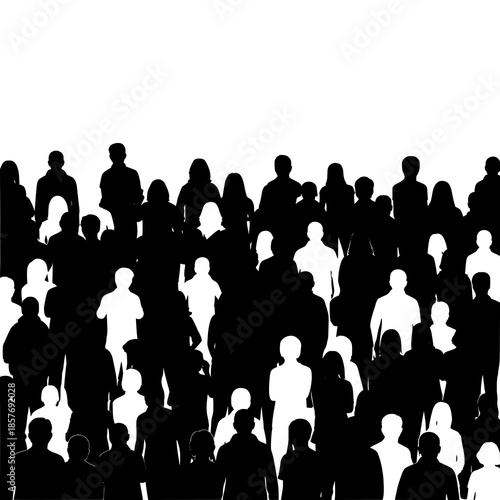 Dense Crowd of People Silhouette Flat Vector Illustration