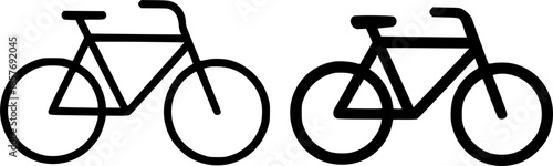 Icon, bicycle illustration, black and white, outline and silhouette versions