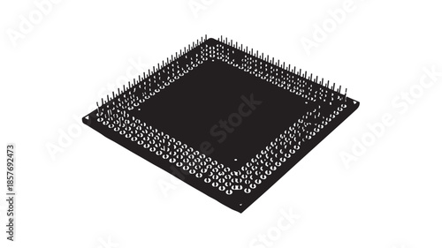 Microprocessor chip in modern design with dark metallic finish on white background for technology advertising