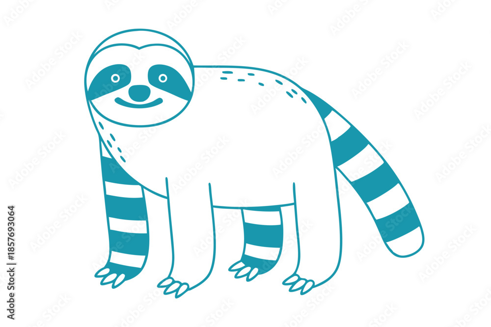 Fototapeta premium Adorable sloth with stripes standing confidently in the looks peaceful and simple