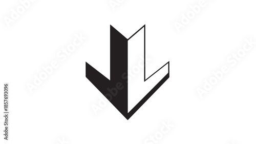 3D Arrow Icon in Modern Minimalist Style with Black Color and Simple Lighting for User Interface Design