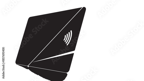 Wireless card reader in sleek black design with modern minimalist logo in soft studio lighting for fintech branding