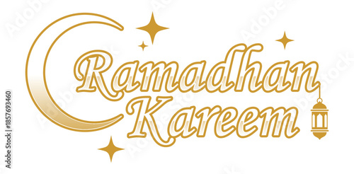 Ramadhan Kareem Gold Typography With Crescent Moon And Stars Illustration