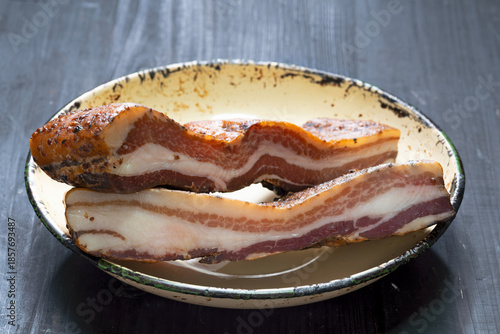 rustic traditional dry cured smoked artisan gourmet bacon