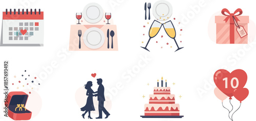 Wedding Celebration and Party Icon Illustration Set