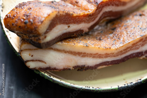 rustic traditional dry cured smoked artisan gourmet bacon