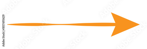 Thin orange arrow pointing right isolated on white background