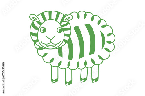 Green outline shows cartoon sheep with striped design standing on a plain background