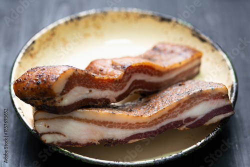rustic traditional dry cured smoked artisan gourmet bacon