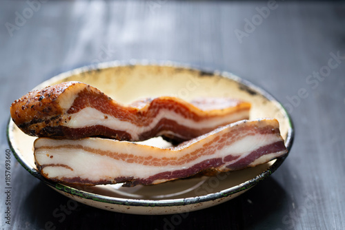 rustic traditional dry cured smoked artisan gourmet bacon