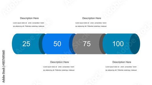 Four-Step Cylindrical Progress Bar Infographic with Percentage Markers