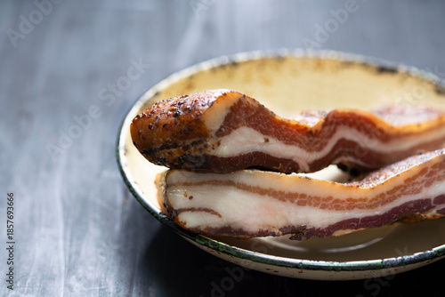 rustic traditional dry cured smoked artisan gourmet bacon