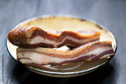 rustic traditional dry cured smoked artisan gourmet bacon