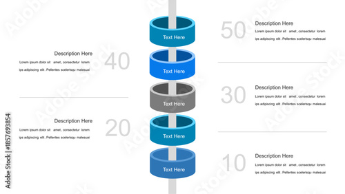 Vertical Timeline Infographic with 3D Cylinders for Process Flow