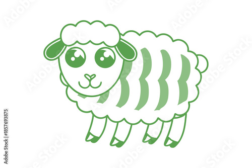 Adorable sheep showcases cute eyes and fleece pattern in light green hue