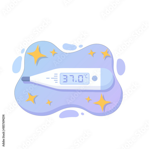 Health Check Up Success flat design vector Empty State UI Illustration featuring Digital Medical Thermometer Result